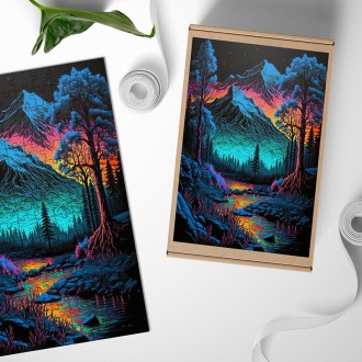 Dřevěné puzzle Fantastické hory