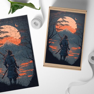 Dřevěné puzzle Samuraj u hory Fuji