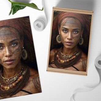 Dřevěné puzzle Žena s kmenovým tetováním