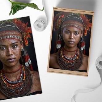 Dřevěné puzzle Žena s kmenovou čelenkou 1