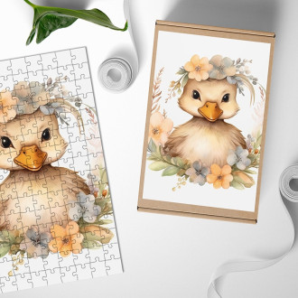 Dřevěné puzzle Mládě kachny v květinách