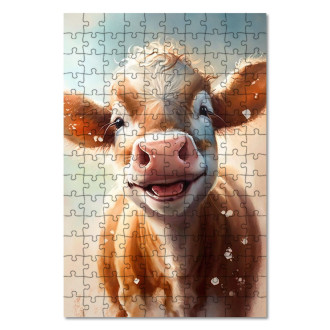 Dřevěné puzzle Akvarelová kravička