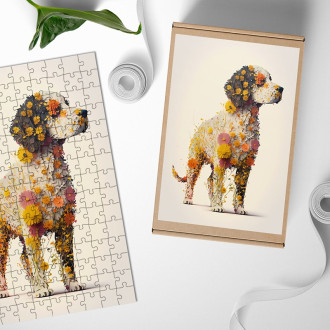 Dřevěné puzzle Květinový pes