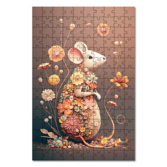 Dřevěné puzzle Květinová myš