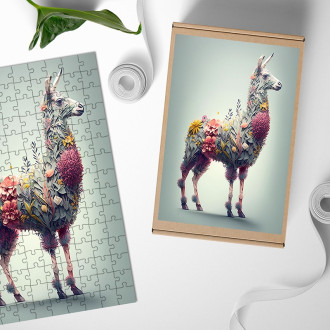 Dřevěné puzzle Květinová lama