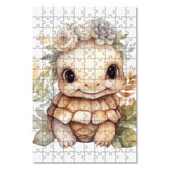 Dřevěné puzzle Mládě želvy v květinách