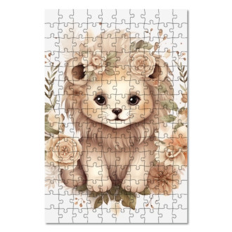 Dřevěné puzzle Mládě lva v květinách