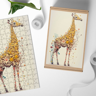 Dřevěné puzzle Květinové žirafa