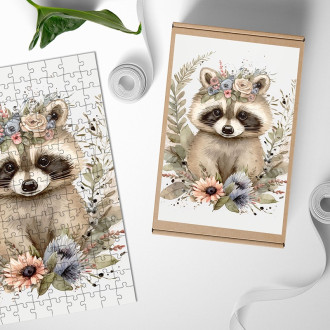 Dřevěné puzzle Mládě mývala v květinách 2