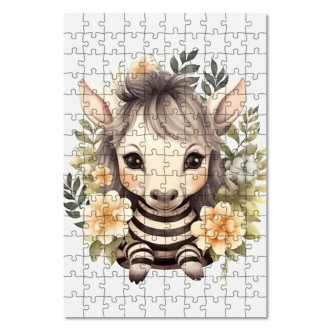 Dřevěné puzzle Mládě zebry v květinách