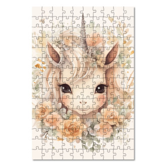 Dřevěné puzzle Mládě jednorožce v květinách