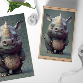 Dřevěné puzzle Animovaný nosorožec
