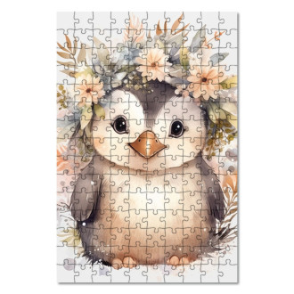 Dřevěné puzzle Mládě tučňáka v květinách