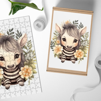 Dřevěné puzzle Mládě zebry v květinách