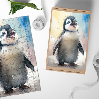 Dřevěné puzzle Akvarelový tučňák