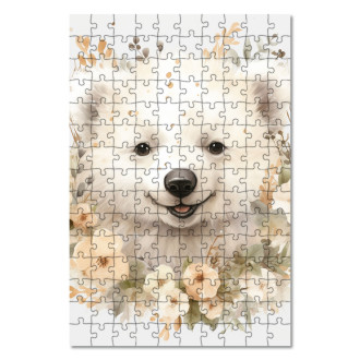 Dřevěné puzzle Mládě ledního medvěda v květinách