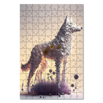 Dřevěné puzzle Květinový vlk