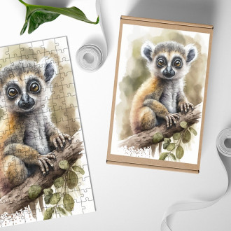 Dřevěné puzzle Akvarelový lemur