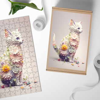 Dřevěné puzzle Květinová kočka