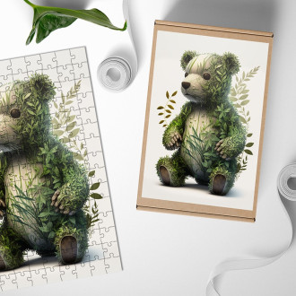 Dřevěné puzzle Přírodní medvídek
