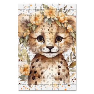 Dřevěné puzzle Mládě leoparda  v květinách
