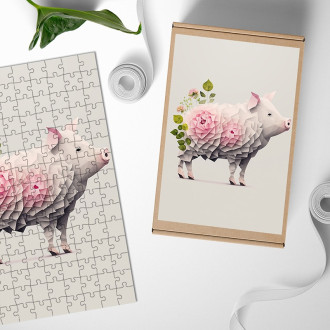 Dřevěné puzzle Květinové prasátko