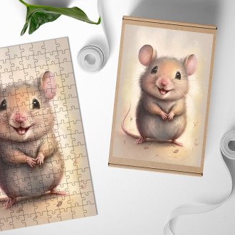 Dřevěné puzzle Akvarelová myš