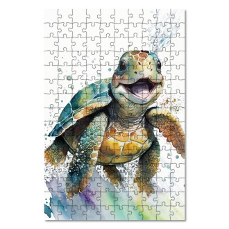 Dřevěné puzzle Akvarelová želva