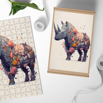 Dřevěné puzzle Květinový nosorožec