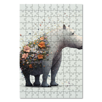 Dřevěné puzzle Květinový hroch