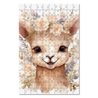 Dřevěné puzzle Mládě lamy v květinách