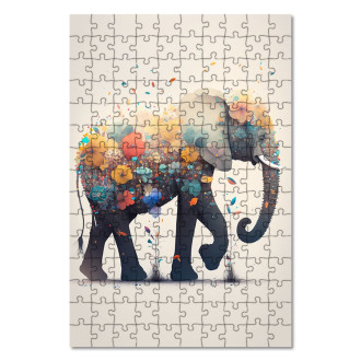 Dřevěné puzzle Květinový slon