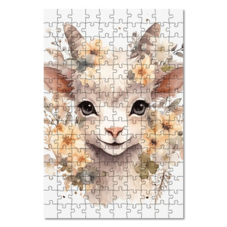 Dřevěné puzzle Mládě kozy v květinách