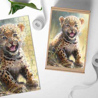 Dřevěné puzzle Akvarelový leopard