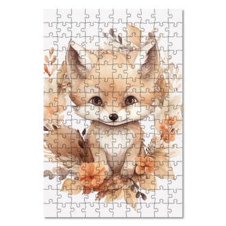 Dřevěné puzzle Mládě lišky v květinách
