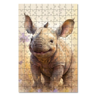Dřevěné puzzle Akvarelový nosorožec