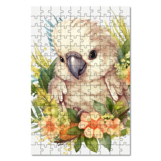 Dřevěné puzzle Mládě papouška v květinách