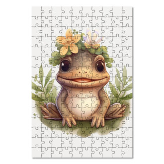 Dřevěné puzzle Mládě žáby v květinách