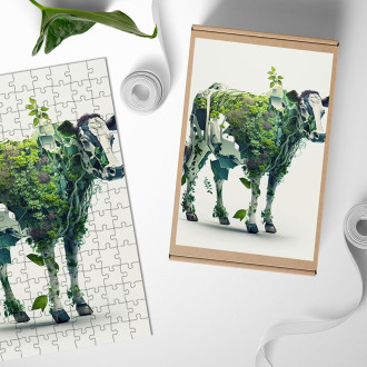 Dřevěné puzzle Přírodní kravička