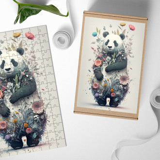 Dřevěné puzzle Květinová panda