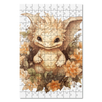 Dřevěné puzzle Mládě draka v květinách