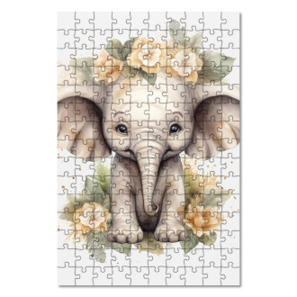 Dřevěné puzzle Mládě slona v květinách