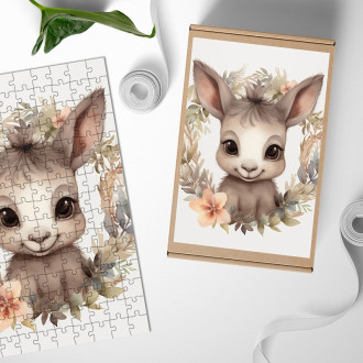 Dřevěné puzzle Mládě osla v květinách