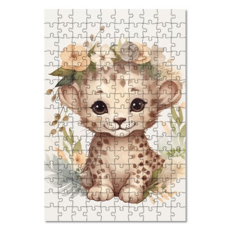 Dřevěné puzzle Mládě geparda  v květinách