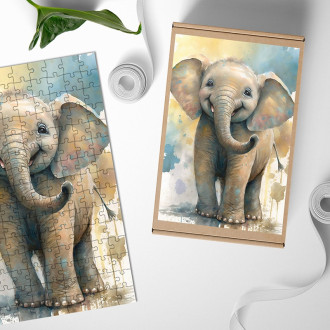 Dřevěné puzzle Akvarelový slon