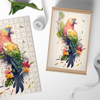 Dřevěné puzzle Květinový papoušek