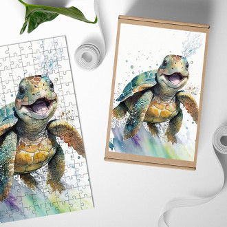 Dřevěné puzzle Akvarelová želva