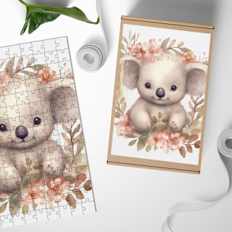 Dřevěné puzzle Mládě koaly v květinách