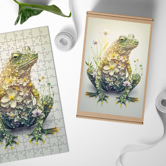 Dřevěné puzzle Květinová žába