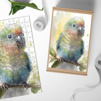 Dřevěné puzzle Akvarelový papoušek